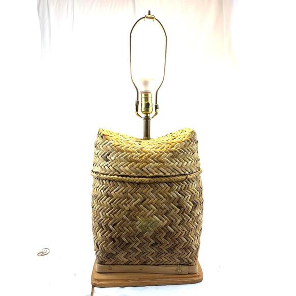 Vintage Woven Rattan Table Lamp Base Only 1980's Boho - Picture 6 of 13